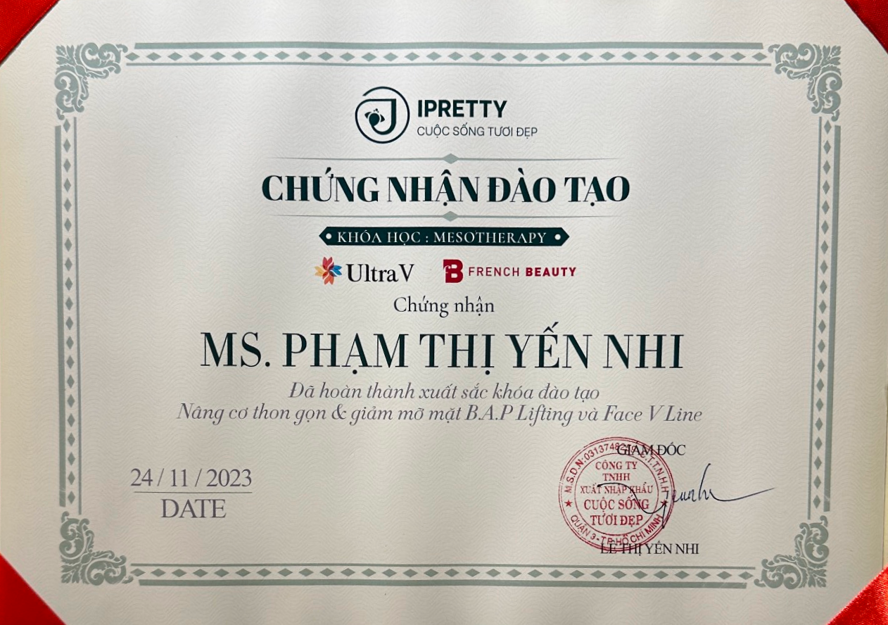 giấy chứng nhận làm đẹp Nhi Beauty